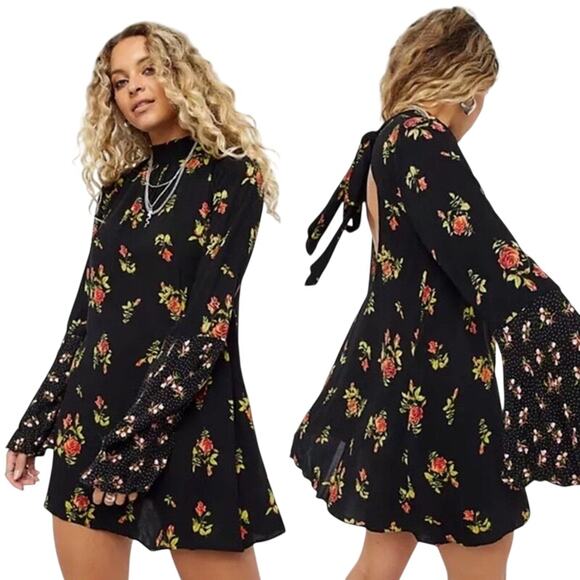 FREE PEOPLE Tate Tunic Rose Print Mini Dress Size Medium New with Tag MSRP $128